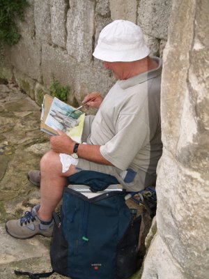 Working at Kirkham Priory near Malton, Peter M. Hicks, Northern landscape and seascape artist, Danby, North Yorkshire