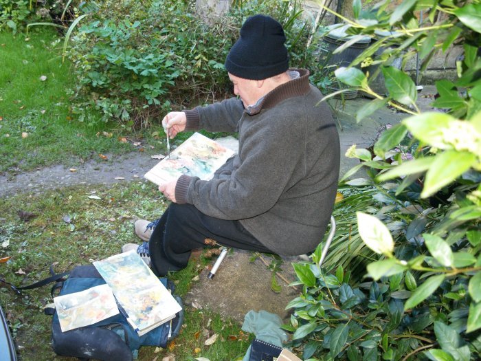Artist Peter M Hicks working at Rigg Mill, near Stainsacre, Whitby, North Yorkshire
