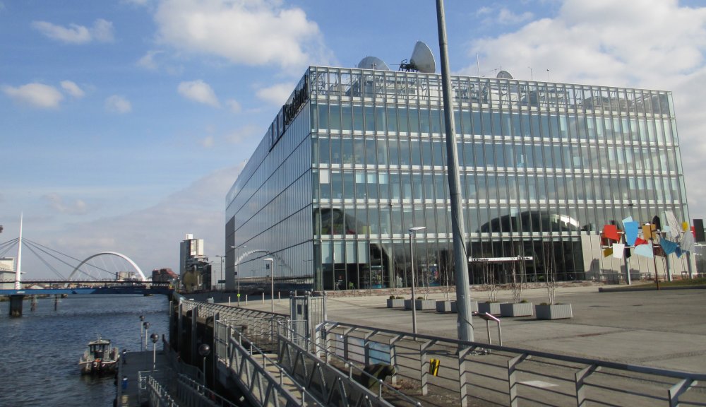 The BBC Scotland studios on the banks of the River Clyde, Glasgow, Scotland