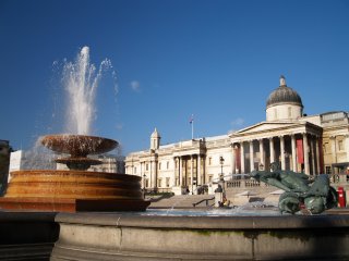 Fountains and National Gallery, Trafalgar Square, London Town-City, England