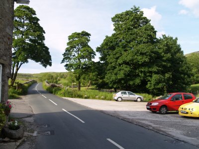 Car park of the White Lion Inn, Cray, Near Buckden in Upper Wharfedale, Skipton, North Yorkshire, Northern England