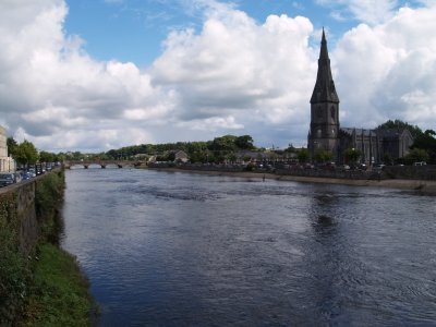 River Moy, church and bridge, Ballina, Co. Mayo, Ireland