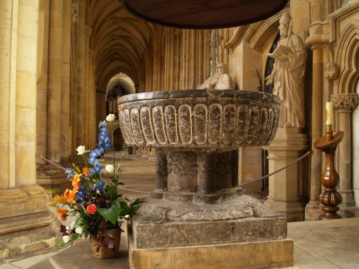 Beverley Minster: The large medieval marble font