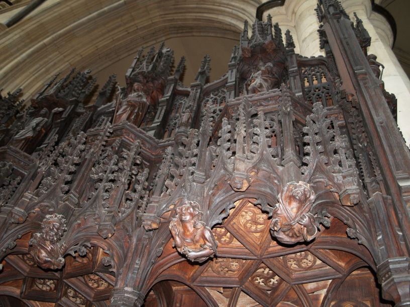 Details of the wooden carved canopies of the choir stalls of Beverley Minster