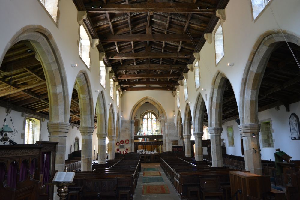 Looking west down the nave of St Michael's Church, Kirkby Malham, North Yorkshire