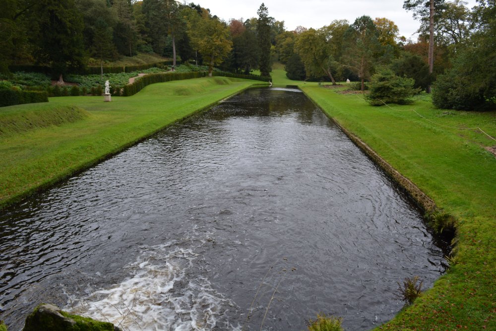 canal from moon pool Studley Royal walks park gardens in Autumn