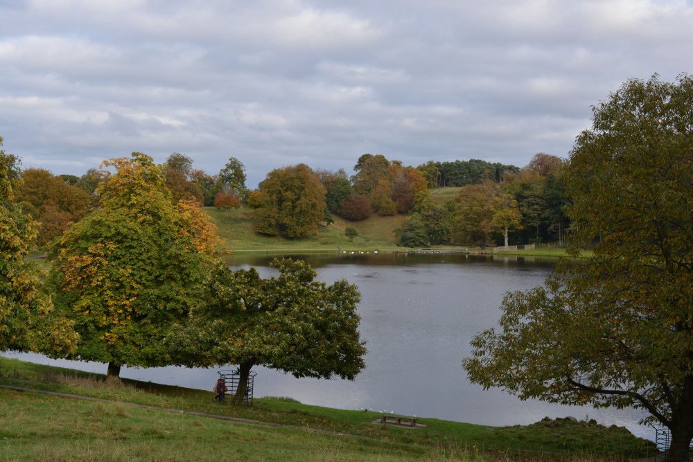 The Lake Studley Royal walks park gardens in Autumn