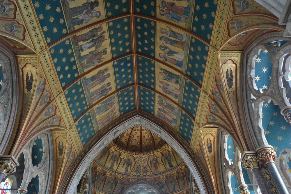 Details of the roof decoration in the chancel of St Mary's Church, Studley Royal