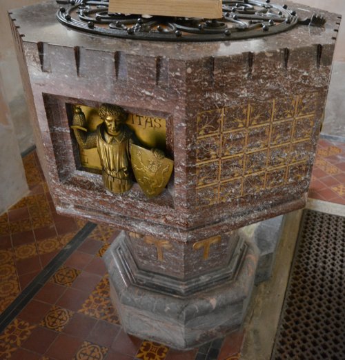 four ages of man decorated font of St Mary's Church, Studley Royal
