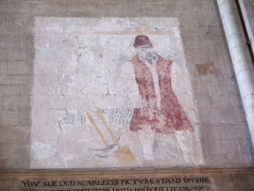 old wall painting of 'Old Scarlet', the gravedigger of Peterborough Cathedral