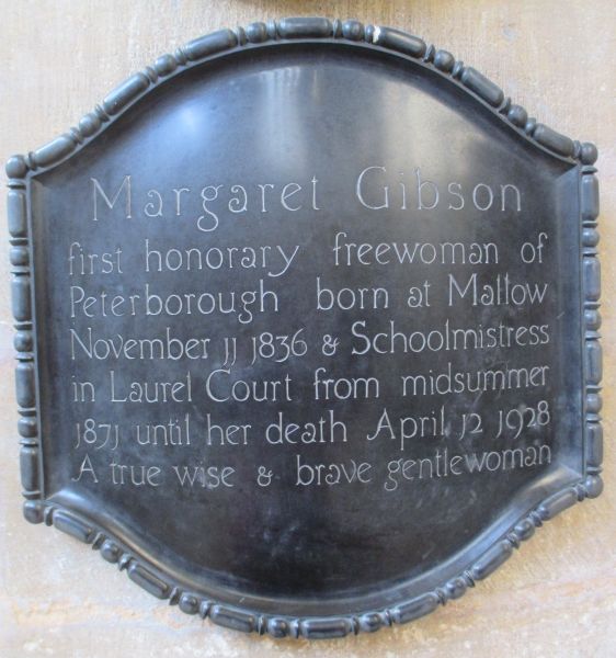 memorial plaque to Margaret Gibson who was the first honorary freewoman of Peterborough.