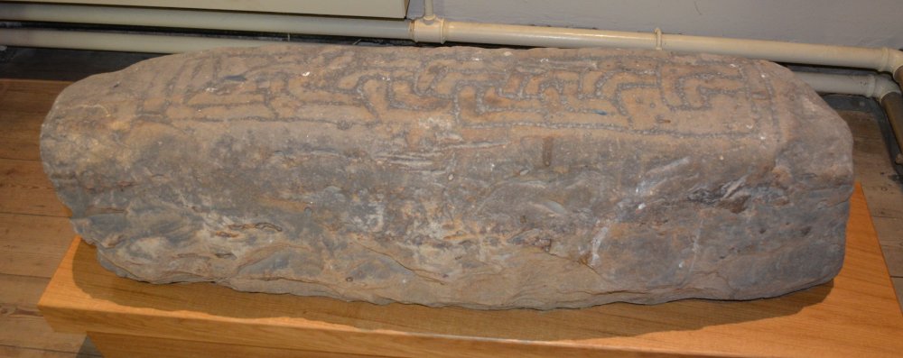 The carrved hogback tombstone in All Saints Church, Helmsley