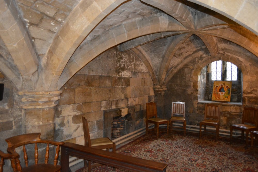 The fine stone vaulting of the  Crypt? (or undercroft?) from the late 13th century in St. Mary's church was originally a chantry chapel, later housing the organ blower and now regarded as a place for quiet prayer and reflection.