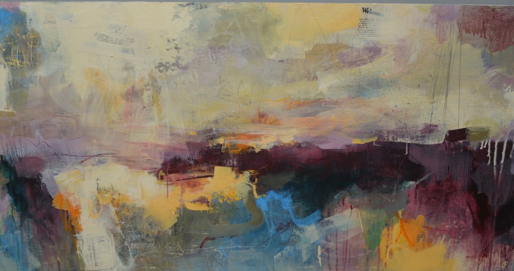 Over Horcum. a mixed media painting by Louise Fletcher (Danby Moors Centre Art Gallery in2022, Inspired by ....)