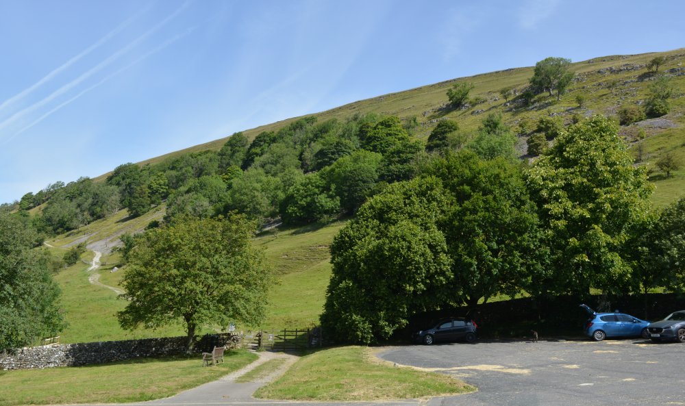 The car park and start of a linear walk up Buckden Pike, Yorkshire Dales National Park, North Yorkshire