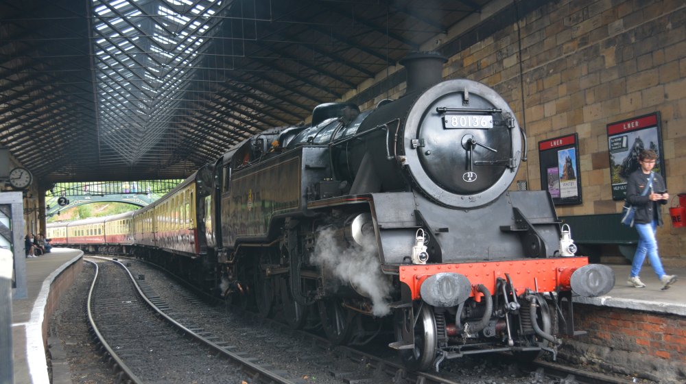 BR standard 2-6-4T tank engine 80136 in Pickering station on the NYMR heritage railway (July 2023)