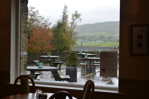 View through the window of the Restaurant in the Wensleydale Creamery, Hawes, North Yorkshire