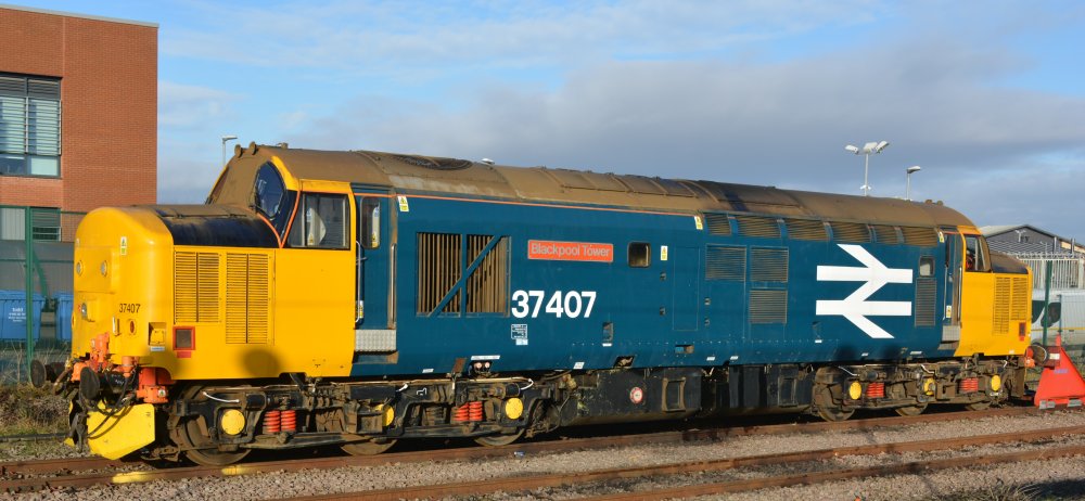 Class 37 37407 Blackpool Tower in blue BR livery (York January 2024)