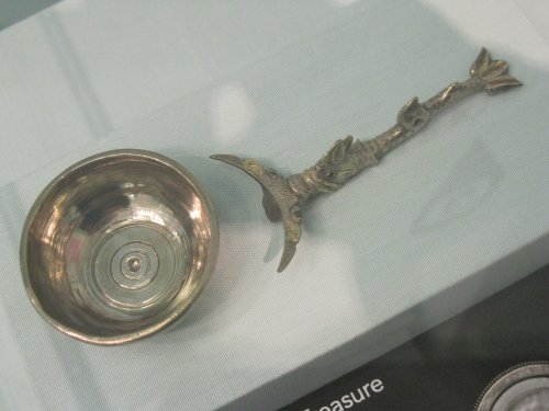 late Roman spoon and handle in the shape of a dolphin from the Mildenhall treasure trove. Cambridge Museum of Archaeology and Anthropology