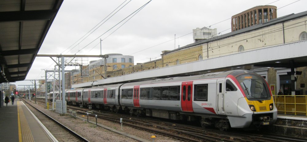 At Cambridge station, Class 720 EMU 720 563 (720563) with a Greater Anglia service to ?