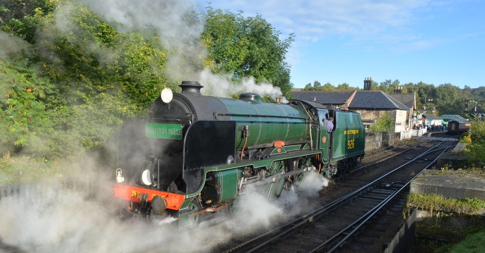 North Yorkshire Moors Railway: With a KENTISH BELLE head board, 30926 REPTON at Grosmont station (NYMR Autumn Steam Gala 2024)