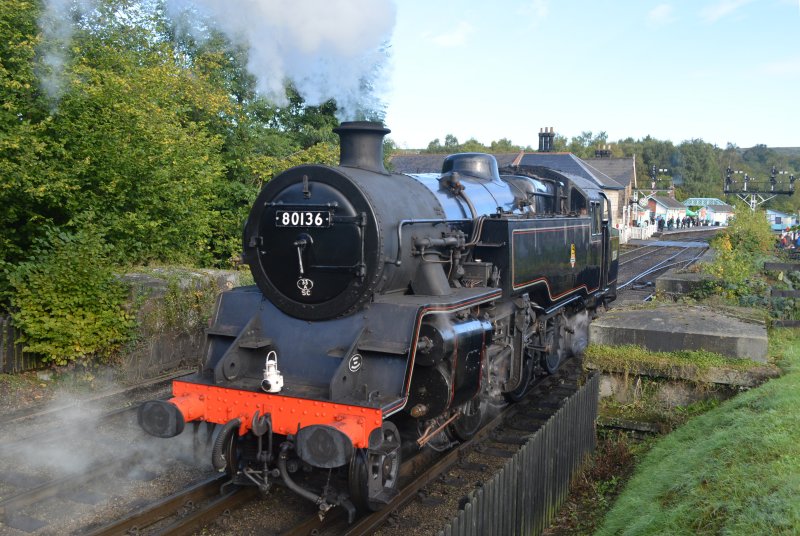 Steam locomotive Stanier 2-6-4T tank engine 80136 at Grosmont, NYMR steam gala, Autumn 2024