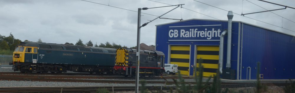 Class 47 diesel locomotive 47727 at the GB Railfreight depot yard at Peterborough, 2024