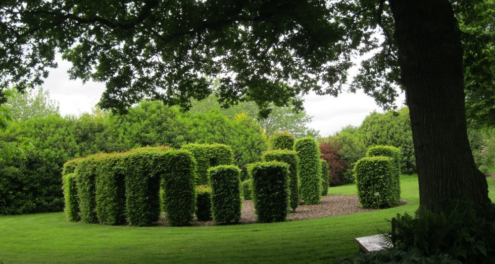 The STONEHEDGE topiary hedge in Breezy Knees Gardens, near York, North Yorkshire