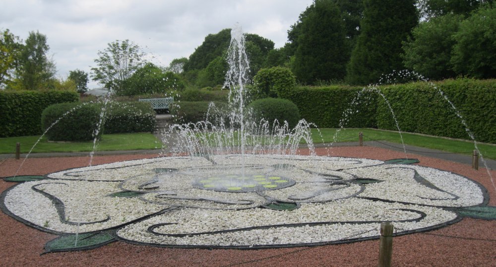 The fountain in Breezy Knees Gardens, near York, North Yorkshire