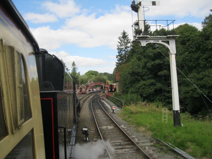 Stanier 4-6-0 steam locomotive 45428 ERIC TREACY heading north approaching Goathland station on the NYMR (2024)