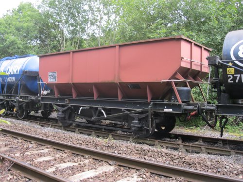 All-metal steel 21T hopper wagon (carrying coal) B418444 HOP 21VB tare 9-4 tons (NYMR Grosmont)