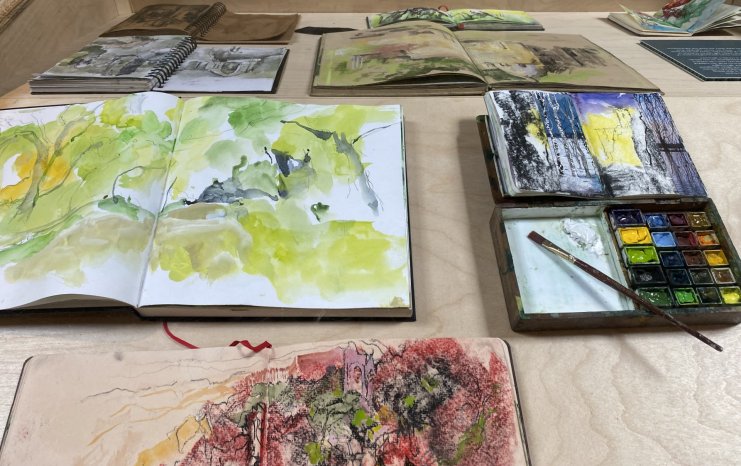 A landcscape painter's prespective Peter Hicks artist exhibition Fountains Abeey old mill 