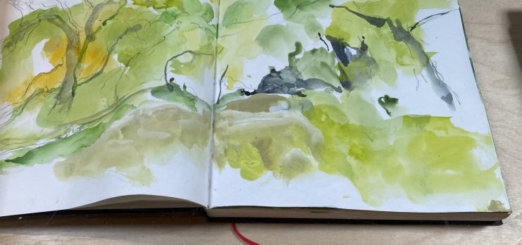 A landcscape painter's prespective Peter Hicks artist exhibition Fountains Abeey old mill 