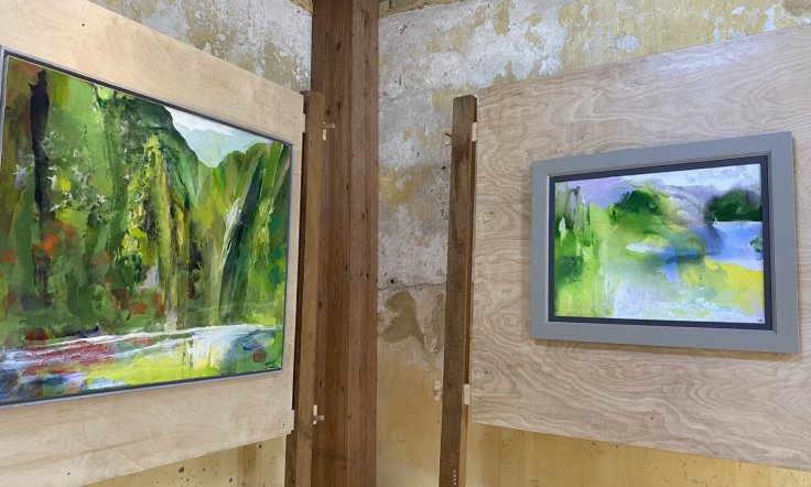 A landcscape painter's prespective Peter Hicks artist exhibition Fountains Abeey old mill 