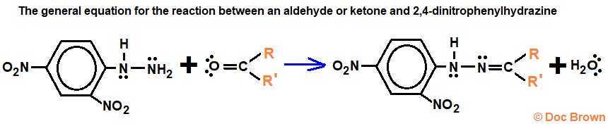general equation for the addition-elimination reaction between 2,4-dinitrophenylhydrazine and aldehyde or ketone 24DNPH advanced organic chemistry revision notes
