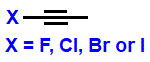 skeletal formula of 1-fluoropropyne, 1-chloropropyne, 1-bromopropyne, 1-iodopropyne