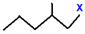 skeletal formula of 1-fluoro-2-methylpentane, 1-chloro-2-methylpentane, 1-bromo-2-methylpentane, 1-iodo-2-methylpentane isomers of C6H13Cl C6H13Br C6H13I C6H13F