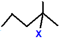skeletal formula of 2-fluoro-2-methylpentane, 2-chloro-2-methylpentane, 2-bromo-2-methylpentane, 2-iodo-2-methylpentane isomers of C6H13Cl C6H13Br C6H13I C6H13F