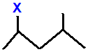 skeletal formula of 2-fluoro-4-methylpentane, 2-chloro-4-methylpentane, 2-bromo-4-methylpentane, 2-iodo-4-methylpentane isomers of C6H13Cl C6H13Br C6H13I C6H13F