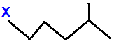 skeletal formula of 1-fluoro-4-methylpentane, 1-chloro-4-methylpentane, 1-bromo-4-methylpentane, 1-iodo-4-methylpentane isomers of C6H13Cl C6H13Br C6H13I C6H13F