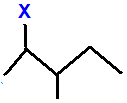 skeletal formula of 2-fluoro-3-methylpentane, 2-chloro-3-methylpentane, 2-bromo-3-methylpentane, 2-iodo-3-methylpentane isomers of C6H13Cl C6H13Br C6H13I C6H13F