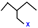 skeletal formula of 3-(fluoromethyl)pentane, 3-(chloromethyl)pentane, 3-(bromomethyl)pentane, 3-(iodomethyl)pentane isomers of C6H13Cl C6H13Br C6H13I C6H13F