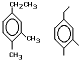 1-ethyl-3,4-dimethylbenzene or 4-ethyl-1,2-dimethylbenzene condensed structural formula skeletal formula isomer of C10H14