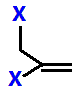 2,3-difluoropropene,  2,3-dichloropropene,  2,3-dibromopropene,  2,3-diiodopropane skeletal formula constitutional structural formula