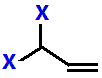 3,3-dfluoropropene,  3,3-dichloropropene,  3,3-dibromopropene,  3,3-diiodopropane skeletal formula constitutional structural formula
