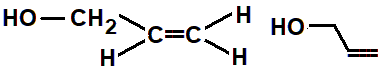 prop-2-en-1-ol, 2-propen-1-ol, allyl alcohol constitutional structural formula skeletal formula isomer of C3H6O