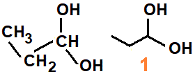 CH3CH2CH(OH)2, propane-1,1-diol,1,1-propanediol structural formula, skeletal formula, structural isomer of molecular formula C3H8O2, abbreviated formula