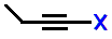 1-fluorobut-1-yne,  1-chlorobut-1-yne,  1-bromobut-1-yne, 1-iododbut-1-yne skeletal formula constitutional structural formula