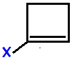 1-fluorocyclobutene,  1-chlorocyclobutene,  1-bromocyclobutene,  1-iodocyclobutene skeletal formula constitutional structural formula