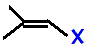 1-fluoro-2-methylpropene,  1-chloro-2-methylpropene,  1-bromo-2-methylpropene,  1-iodo-2-methylpropene skeletal formula constitutional structural formula